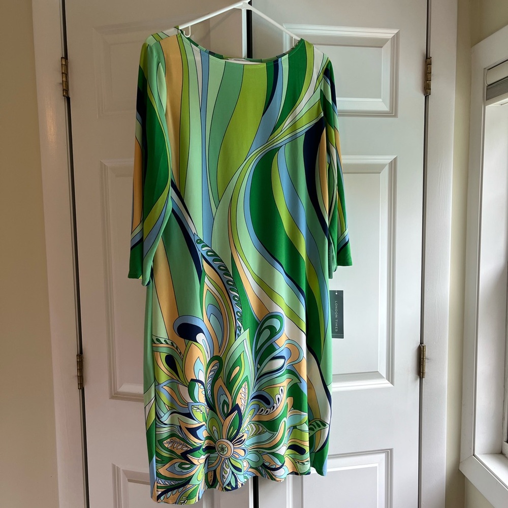 London Times Patterned Shift Dress with Sleeves